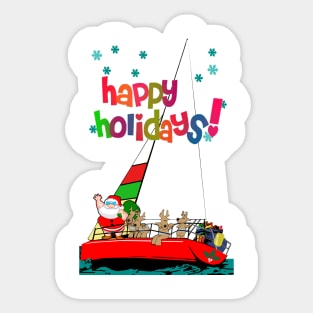 Santa in Sailboat at Christmas Sticker